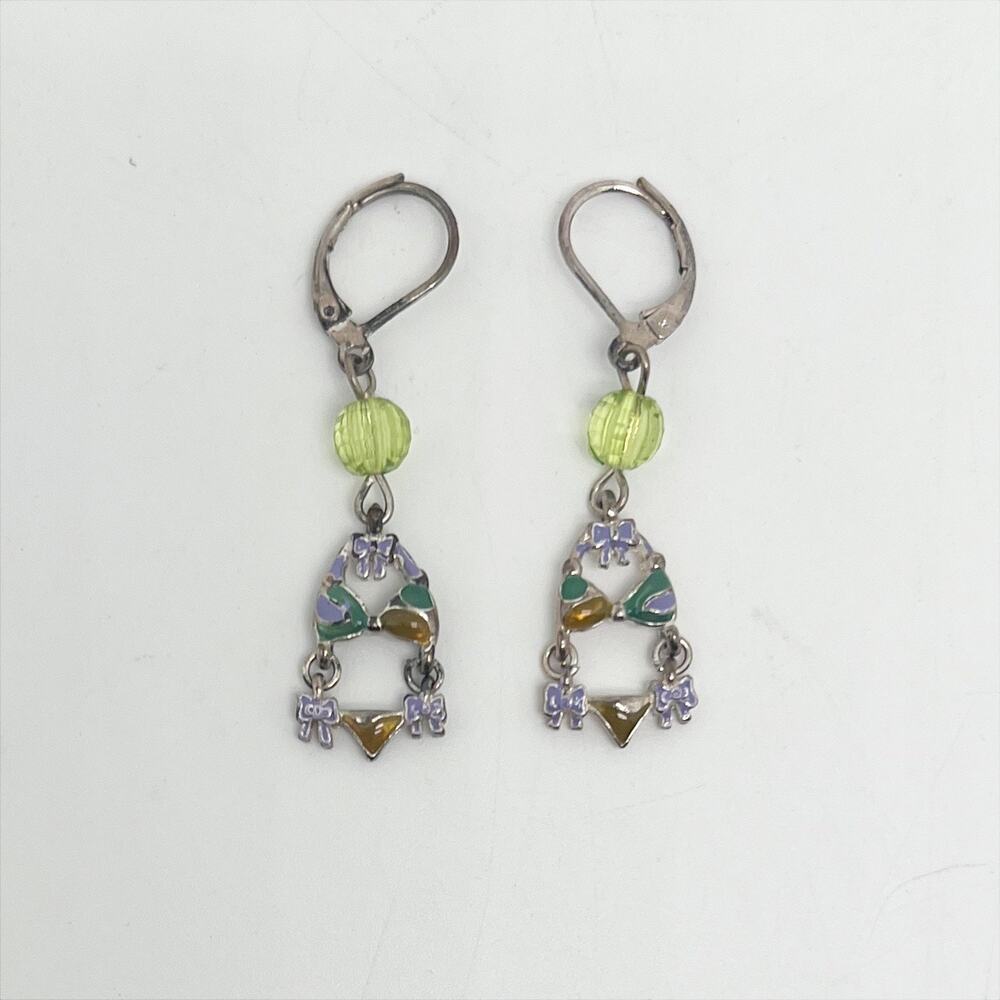 Vintage Y2K Summer Beach Colorful Bikini Dangle Earrings Silver Tone